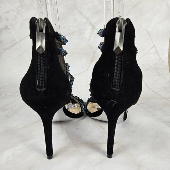 Sam Edelman Sz 8M Alina Black Turquoise Strappy Leather High Heels Zip Back NWOT - Picture 4 of 16